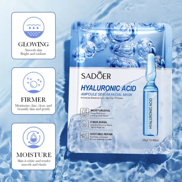 5Pcs Essence Mask SADOER Hyaluronic Acid Hydrating Vitamin C Moisturizing Gold Acid Face Care Mask Facial Firming - Image 3