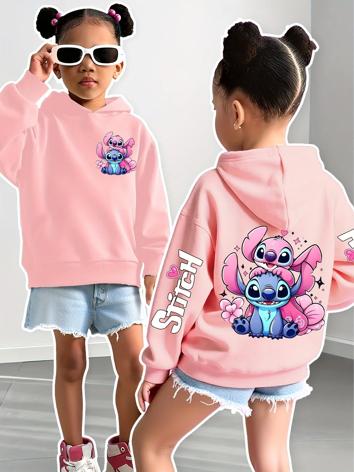 2025 Disney Hoodies Fashion Stitch Angel Monster Pocket Sweatshirt Pullover Cute Hoodies Girls Kids Sweatshirt Cartoon Tops Y2k - Image 4