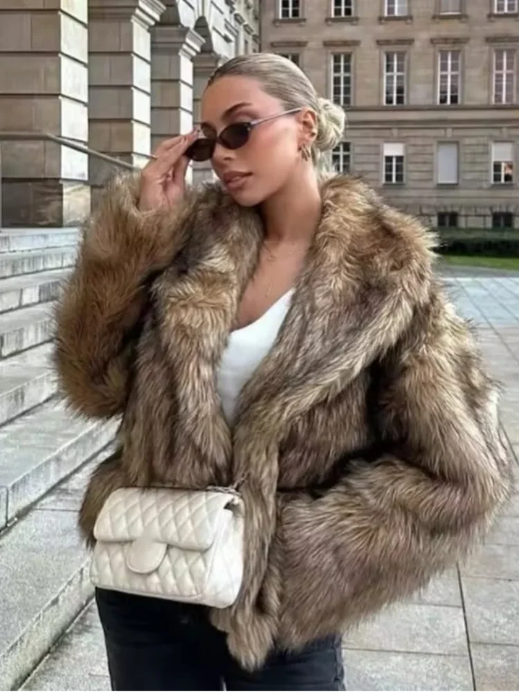 Women Casual Long Sleeved Fur Coat V-neck Loose Short Jackets 2025 Winter Lady Fashion New Style Daily Highstreet Outerwears - Image 4