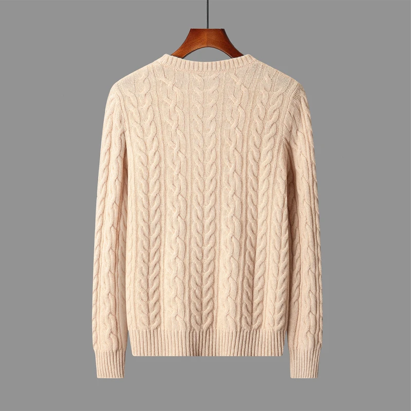 100% Australian Wool classic Twisted Flower Sweater Men Premium Pullover Autumn Winter thickened Warm High-End Leisure Knitwear - Image 3