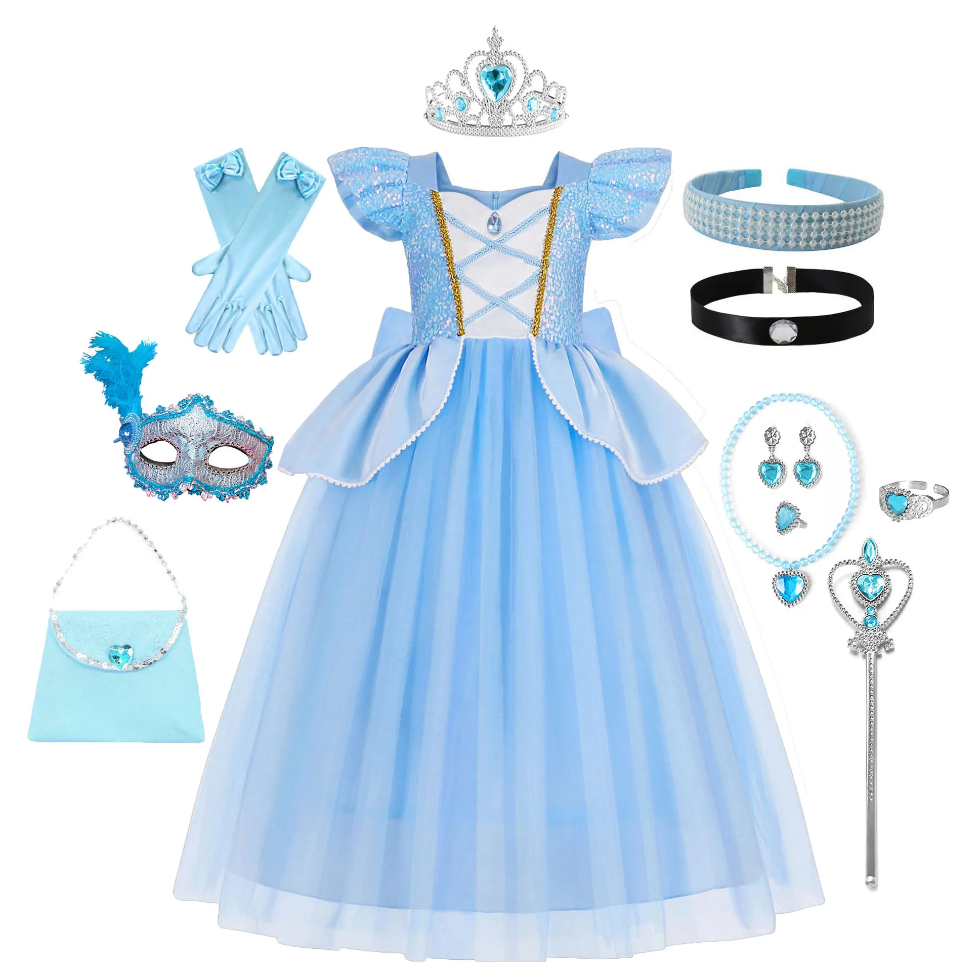 Little Girls Blue Butterfly Cinderella Princess Cosplay Costume Girls Birthday Party Holiday Halloween Fancy Easter Dress - Image 2