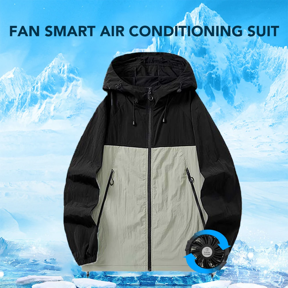 Summer Ice Fan Jacket Couple Style Cooling Air Conditioning Clothes Breathable Outerwear Casual Hooded Sunscreen Skin Clothes - Image 4