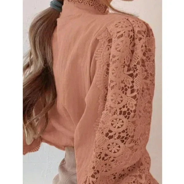 Fashion Women Lace Shirt Elegant Stand Collar Petal Sleeve Blusas Hollow Out All-match Women Office Lace Blouse Flower Femme Top - Image 5