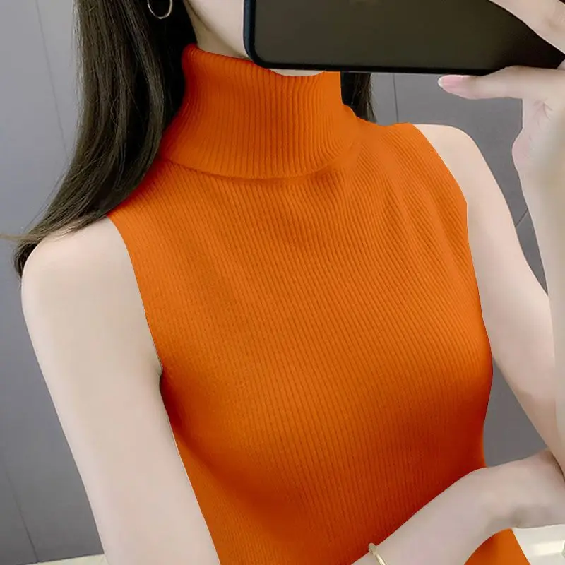 High Necked Knitted Vest Camisole Women Slim Sleeveless Sweater Base Top - Image 4