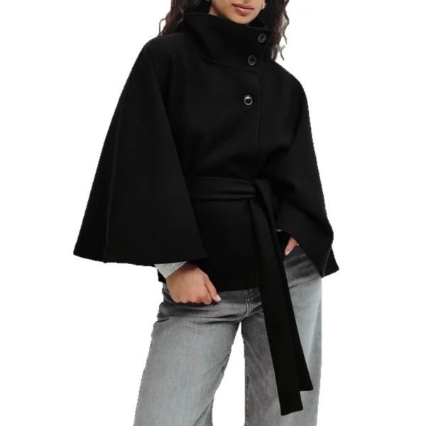 Trench Women Coats Stand Collar Cape Coat Zipper Button Lace Up Loose Jackets Y2k Streetwear Elegant Lady Jacket Autumn - Image 5