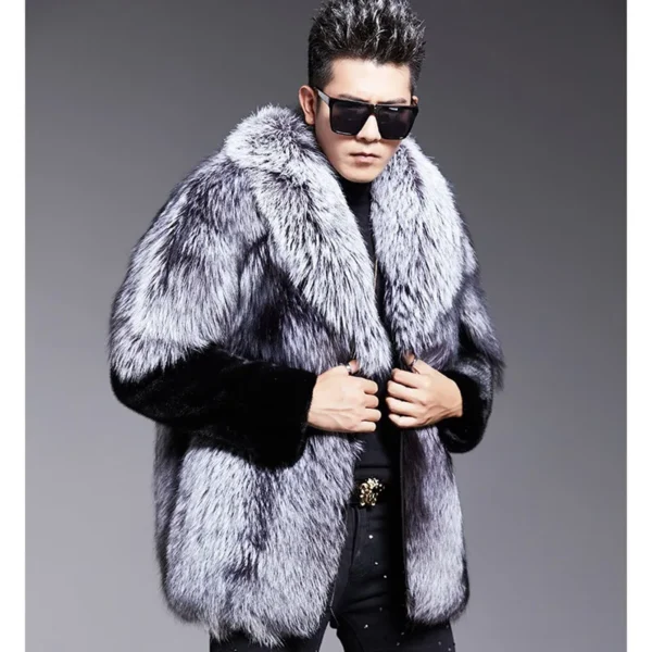 S-6XL Size Fashion Men Jacket Thick Windproof Imitation Mink Fur Outerwear Male Winter Coat Super Warm Casual Long Parkas Silver - Image 2