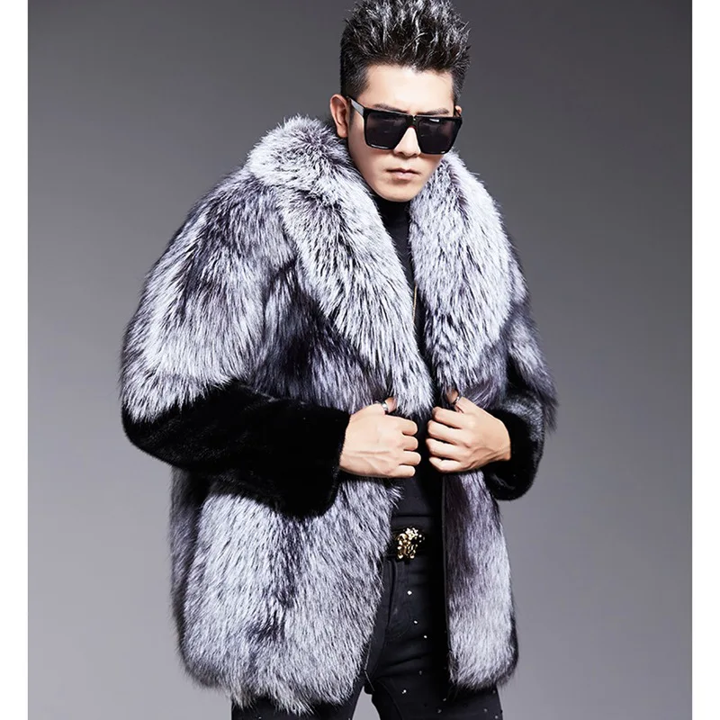 S-6XL Size Fashion Men Jacket Thick Windproof Imitation Mink Fur Outerwear Male Winter Coat Super Warm Casual Long Parkas Silver - Image 2