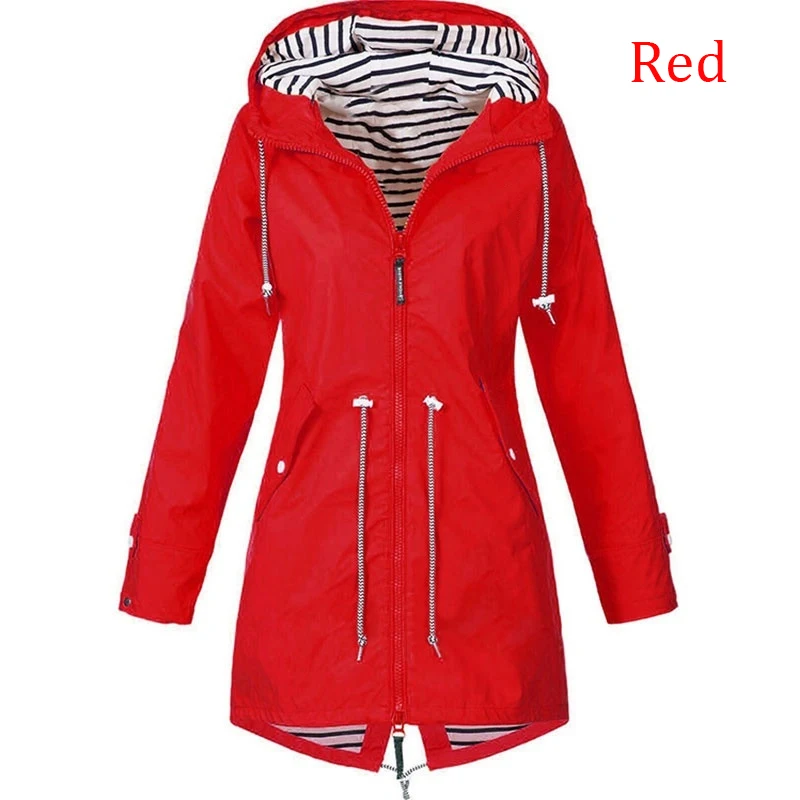 Fashionable women's windproof and waterproof trench coat Long sleeved coat Casual pants Zipper hooded raincoat S~5XL - Image 4