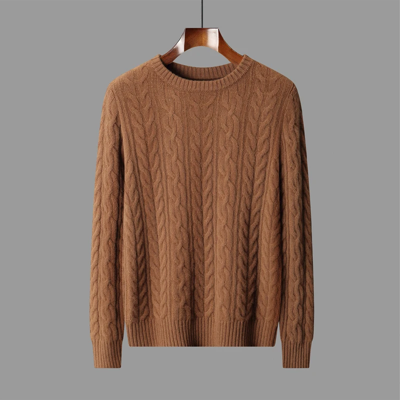 100% Australian Wool classic Twisted Flower Sweater Men Premium Pullover Autumn Winter thickened Warm High-End Leisure Knitwear - Image 4