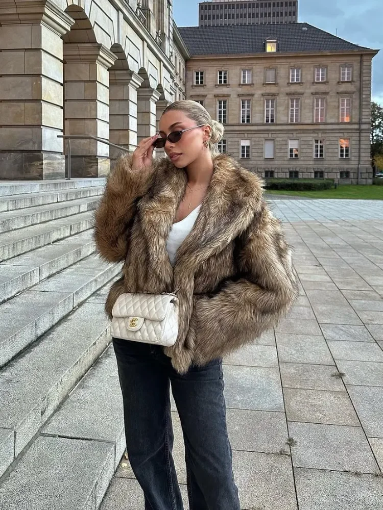 Women Casual Long Sleeved Fur Coat V-neck Loose Short Jackets 2025 Winter Lady Fashion New Style Daily Highstreet Outerwears - Image 2