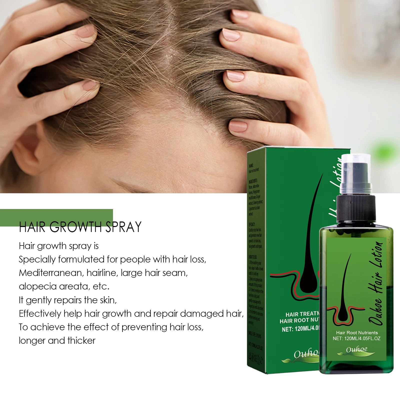 120ml Hair Growth Support Spray with Herbal Extracts Nourishing Scalp Tonic for Thinning Hair Root Strengthening Shine Enhancer - Image 6