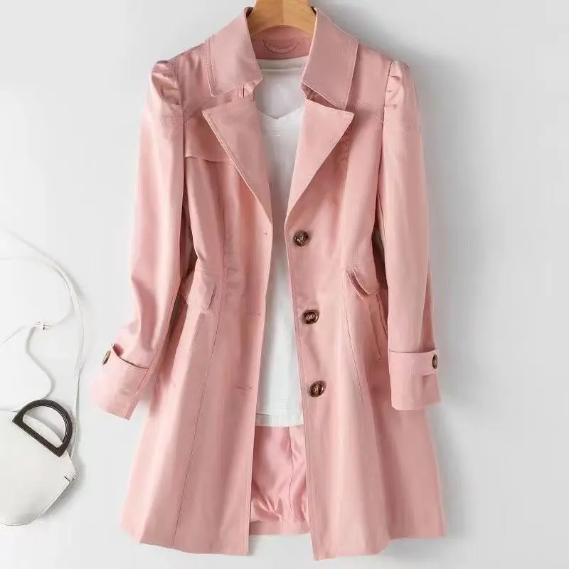Trench Coat for Women 2025 Autumn Winter New Slim Women's Clothing Korean Double-breasted Small Mid-length Jacket - Image 2