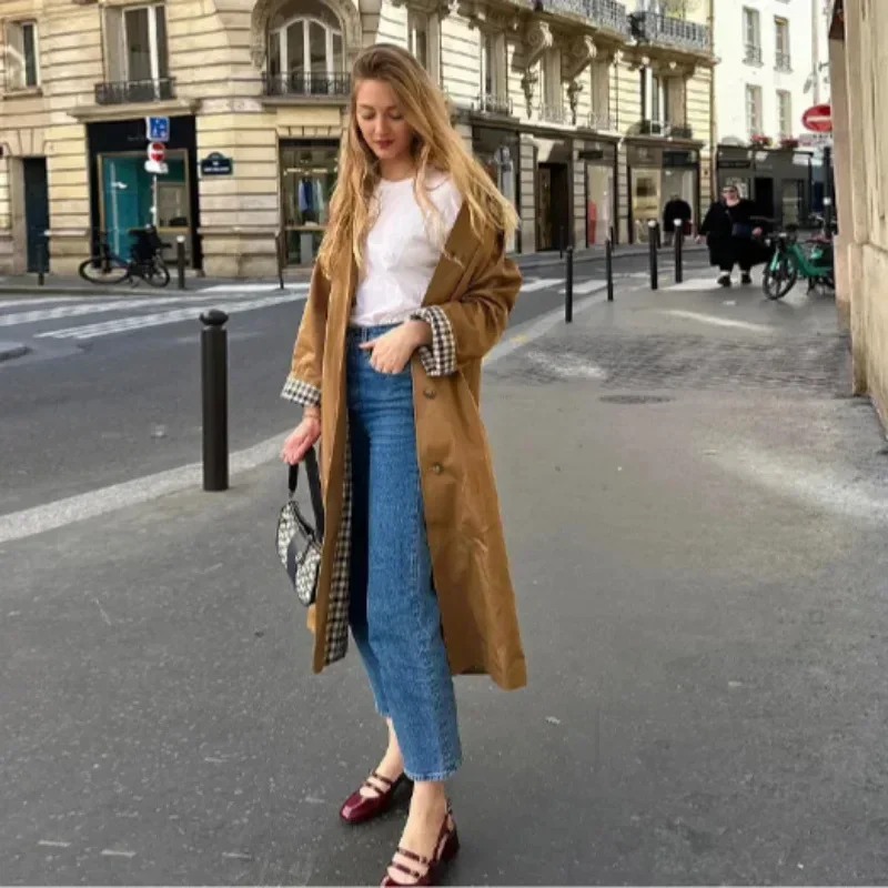 2025 Women Lapel Long Trench Coat Elegant Solid Single Breasted Pocket Loose Windbreaker Autumn Daily Commute Office Outerwears - Image 6