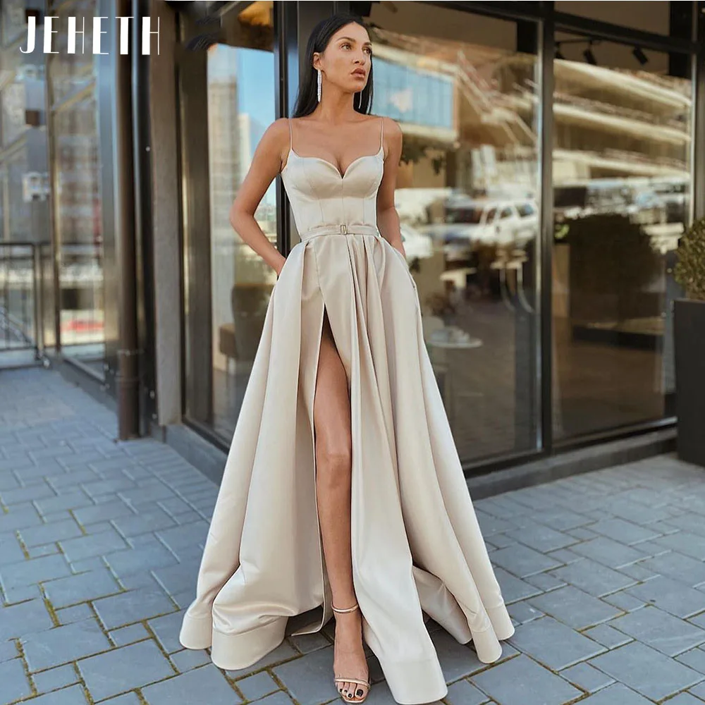 JEHETH Blue Sexy Sweetheart Satin Prom Party Dress Spaghetti Straps A Line Evening Dresses Long vestidos de festa Customized - Image 2