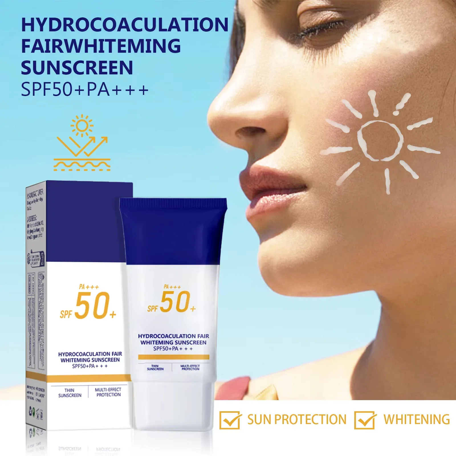 Hydrocoaculation Fair Whitening Sunscreen SPF50+ PA+++ 50ml - Moisturizing, Waterproof & Non-Sticky UV Shield