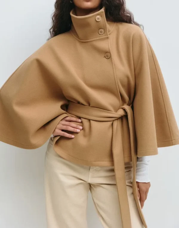 Trench Women Coats Stand Collar Cape Coat Zipper Button Lace Up Loose Jackets Y2k Streetwear Elegant Lady Jacket Autumn - Image 6