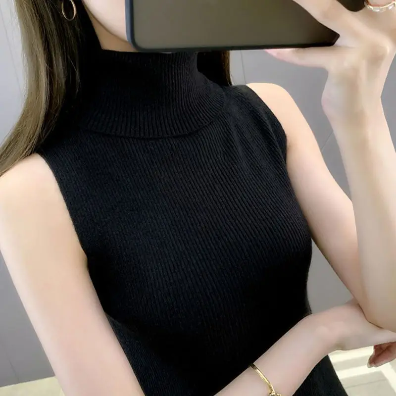 High Necked Knitted Vest Camisole Women Slim Sleeveless Sweater Base Top - Image 5