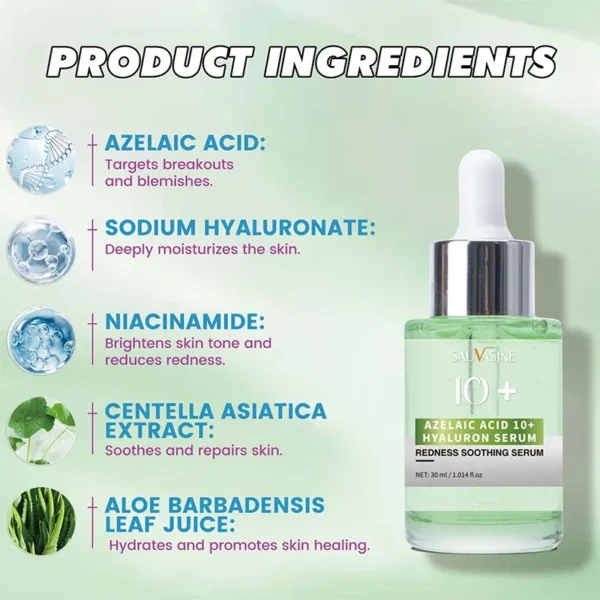 1/2/5Pcs Korean Redness Soothing Clarifying Serum,Azelaic Acid 10 Hyaluron Sensitive Skin Facial Ampoule,Niacinamide,Spot Care - Image 6