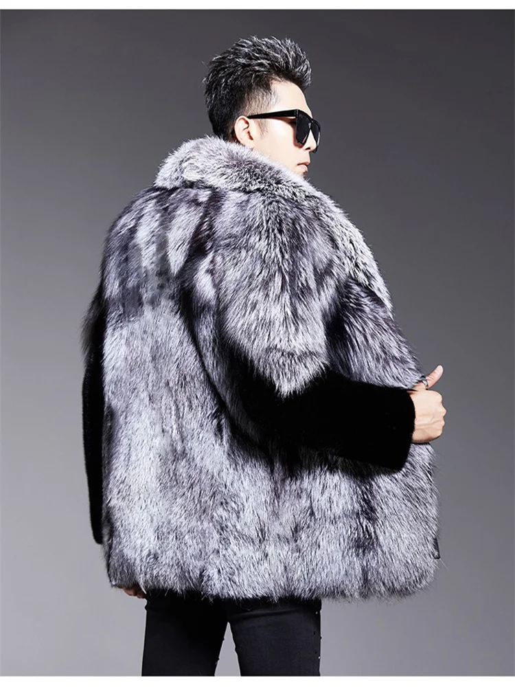 S-6XL Size Fashion Men Jacket Thick Windproof Imitation Mink Fur Outerwear Male Winter Coat Super Warm Casual Long Parkas Silver - Image 6