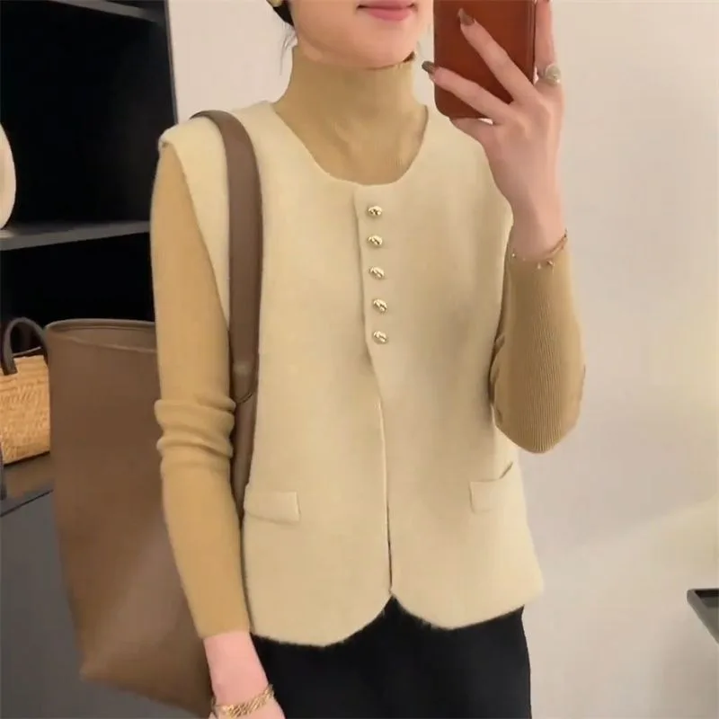 Korean Knitted Vest Women's Spring and Autumn New Collection Shoulder Sweater Slim and Versatile Stylish Jacket Top - Image 3