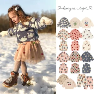 Konges Slojd Winter Baby Girls Boys Lambswool Cherry Jackets Kids Clothes Boys Sequin Cartoon Outerwear Children's Coats 1-9Yrs