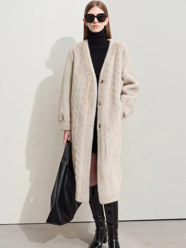 Women Fur Cardigan Thickened Long2025Spring And Autumn V-neck Jacket Female Loose Simple Leisure With Buttons Faux Fur Mink Coat - Image 3