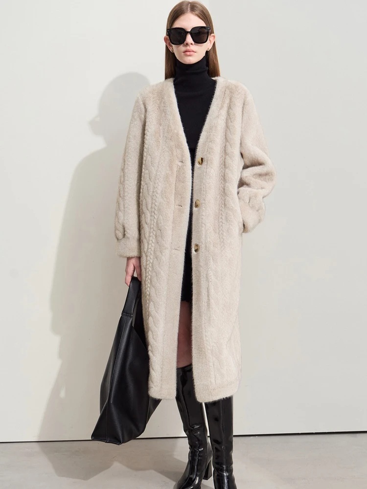 Women Fur Cardigan Thickened Long2025Spring And Autumn V-neck Jacket Female Loose Simple Leisure With Buttons Faux Fur Mink Coat - Image 3