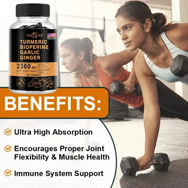 4-in-1 Turmeric Ginger Supplement with Pepperin 2360 Mg with Garlic Curcumin Black Pepper, for Joint, Digestive & Immune Support - Image 3