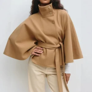 Trench Women Coats Stand Collar Cape Coat Zipper Button Lace Up Loose Jackets Y2k Streetwear Elegant Lady Jacket Autumn
