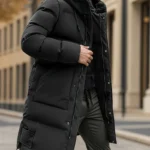 Men'S Heavyweight Winter Coat Windproof Cold Weather Jacket with Full-Length Zipper, Hooded Long Formality, Large Front Pockets