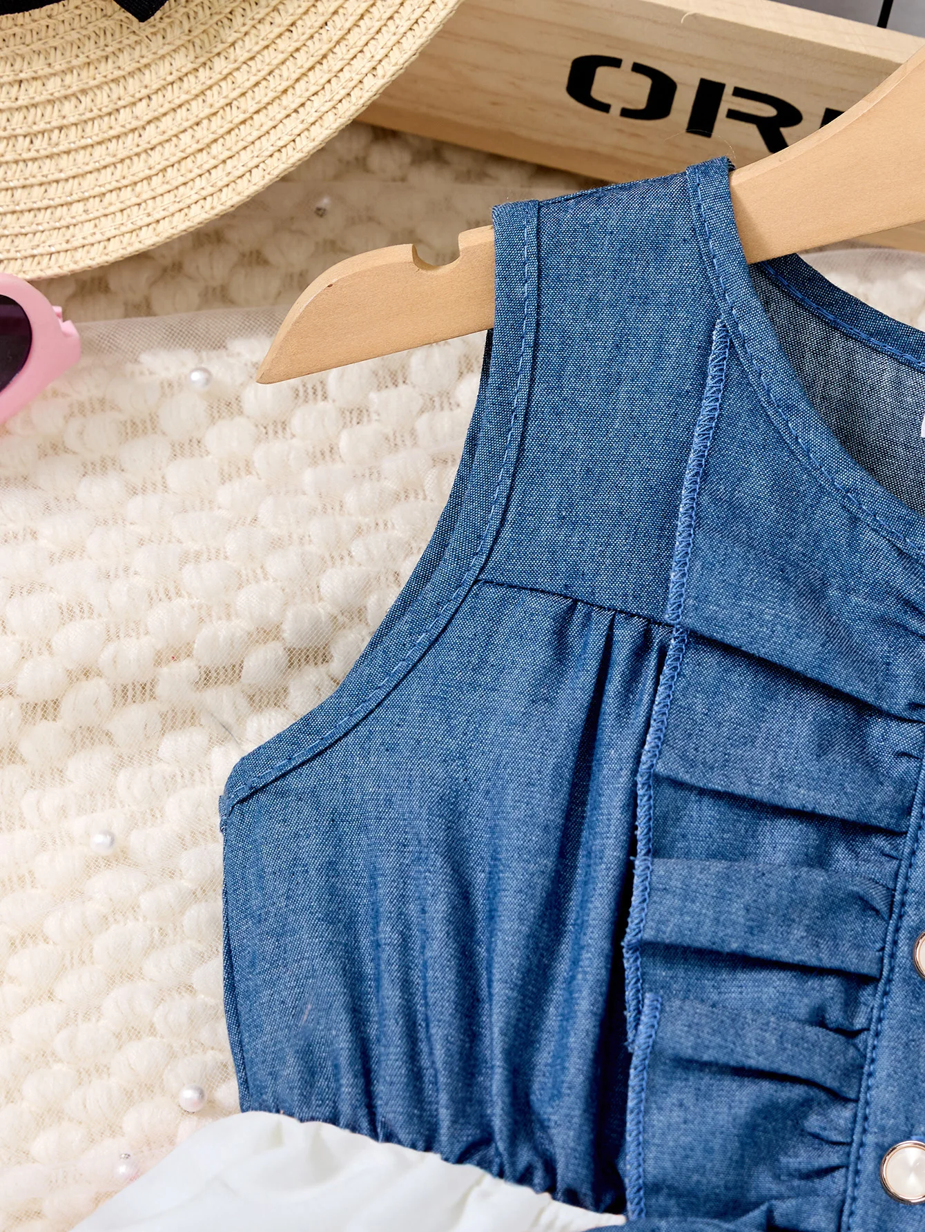 Girls Denim Print Casual Dress with Button Floral Cute Sleeveless knee-length skirt Princess Dress Formal Children's Clothing - Image 4