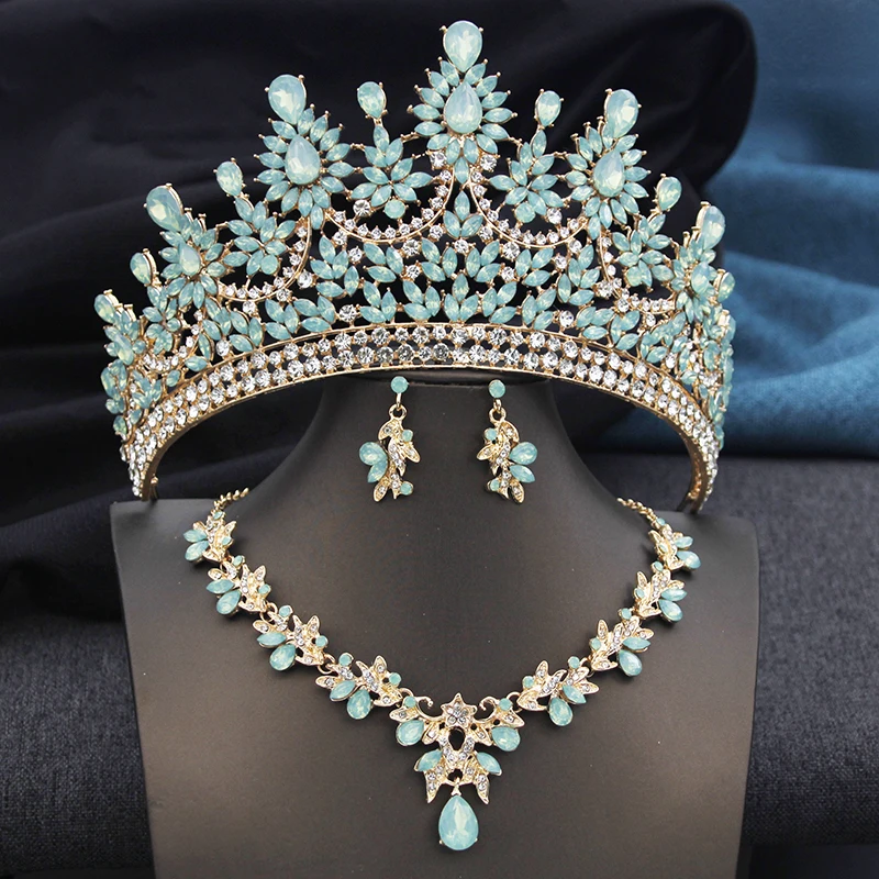 High Opal Pink Tiaras and necklace earrings Bridal Jewelry Sets for Women Brides Wedding Crown Prom Birthday Costume Accessories - Image 5