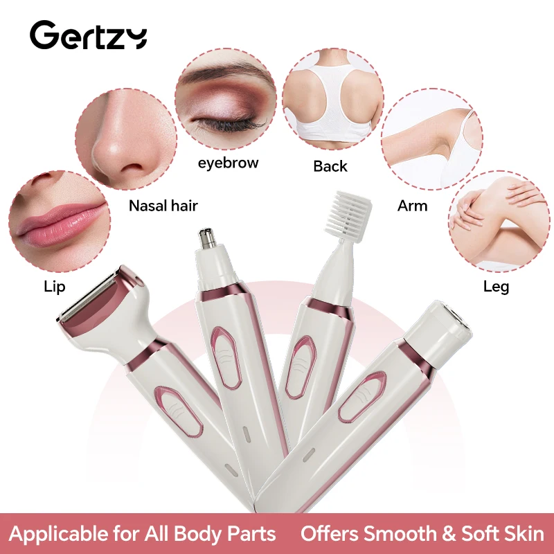 4-in-1 Rechargeable Electric Razor for Women - Face, Nose, Legs, Underarm, Bikini Trimmer - Wet & Dry, Painless Grooming Kit - Image 12