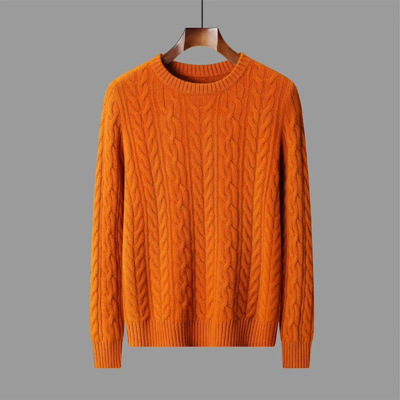 100% Australian Wool classic Twisted Flower Sweater Men Premium Pullover Autumn Winter thickened Warm High-End Leisure Knitwear