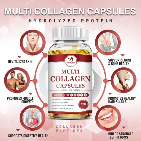 Multi-Collagen Capsules -Type I II III V X - Anti-Aging Healthy Joints Hair Skin Bones Nails Hydrolyzed Collagen Peptides Unisex - Image 2