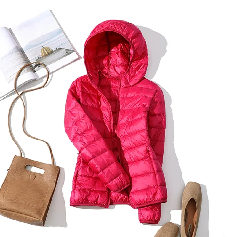 Women's Fashion Hooded Short Puffer Jackets 2025 New Spring Winter 90% White Duck Down Lightweight Packable female Warm Parka - Image 4