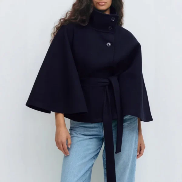 Trench Women Coats Stand Collar Cape Coat Zipper Button Lace Up Loose Jackets Y2k Streetwear Elegant Lady Jacket Autumn - Image 2
