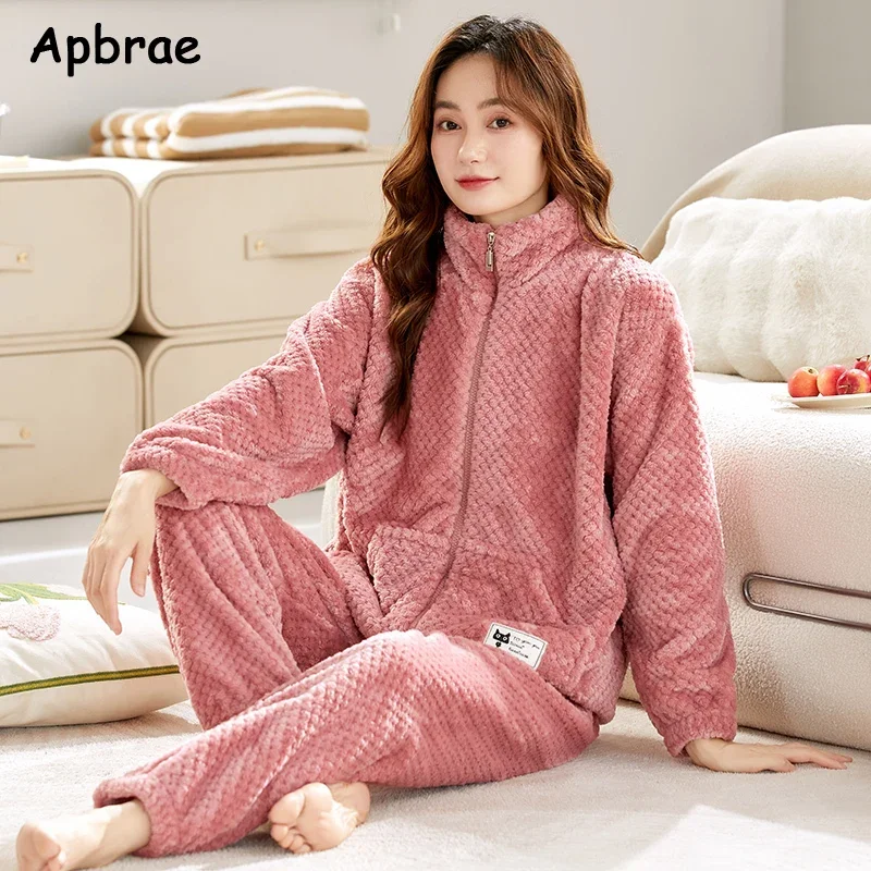 Winter Flannel Pajamas for Women Soft Warm Sleepwear Woman Cardigan Pijamas Big Size M-3XL Thick Homewear Girls Pajama - Image 3
