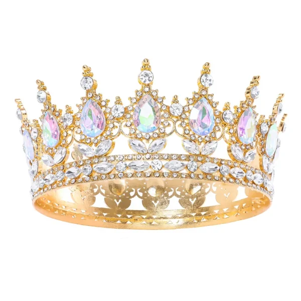 Elegant Queen round Crown Headwear Bridal Baroque Colorful Rhinestone Hair Accessory Noble Atmosphere Whole Circle Crown - Image 4