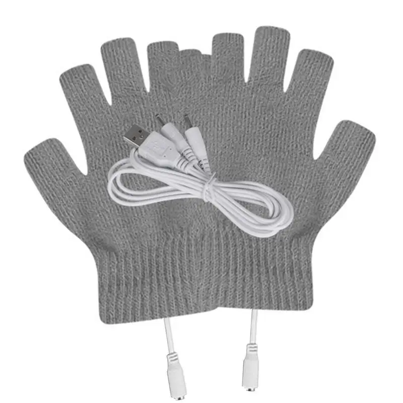 USB Heated Gloves USB Rechargeable Heating Mittens Winter Washable Half Hand Warmers Electric Thermal Gloves For Cold Weather - Image 2