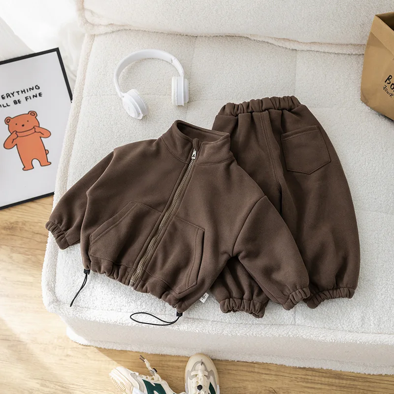 IYEAL Children's Baby Clothing Sets Winter Fleece Casual 2 PCS Kids Sets Sport Suit for Baby Girls Boys Clothes Coat+Pants 1-6 Y - Image 2