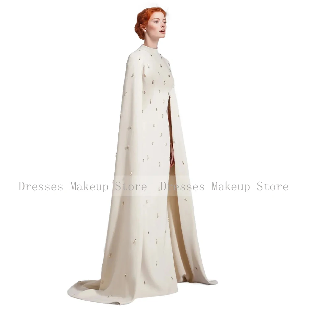 Luxury Formal Evening Dress Ivory Cape A Line High Collar Beading Wedding Party Dresses Long Elegant Women's Evening Gowns 2025 - Image 3