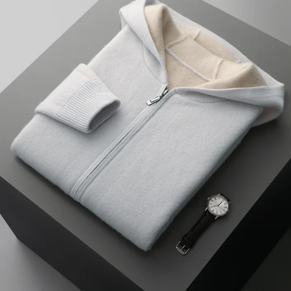 Zipper autumn and winter new 100% cashmere men o collar sweater loose fashion cardigan slim warm knit solid color long sleevetop - Image 3
