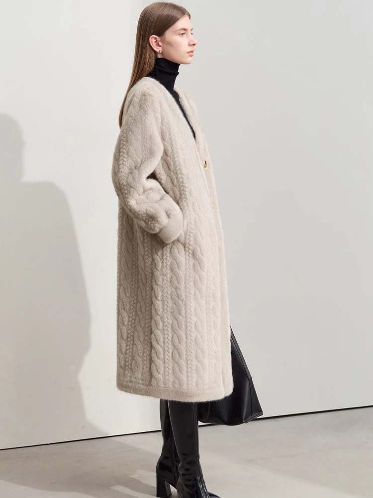 Women Fur Cardigan Thickened Long2025Spring And Autumn V-neck Jacket Female Loose Simple Leisure With Buttons Faux Fur Mink Coat - Image 4