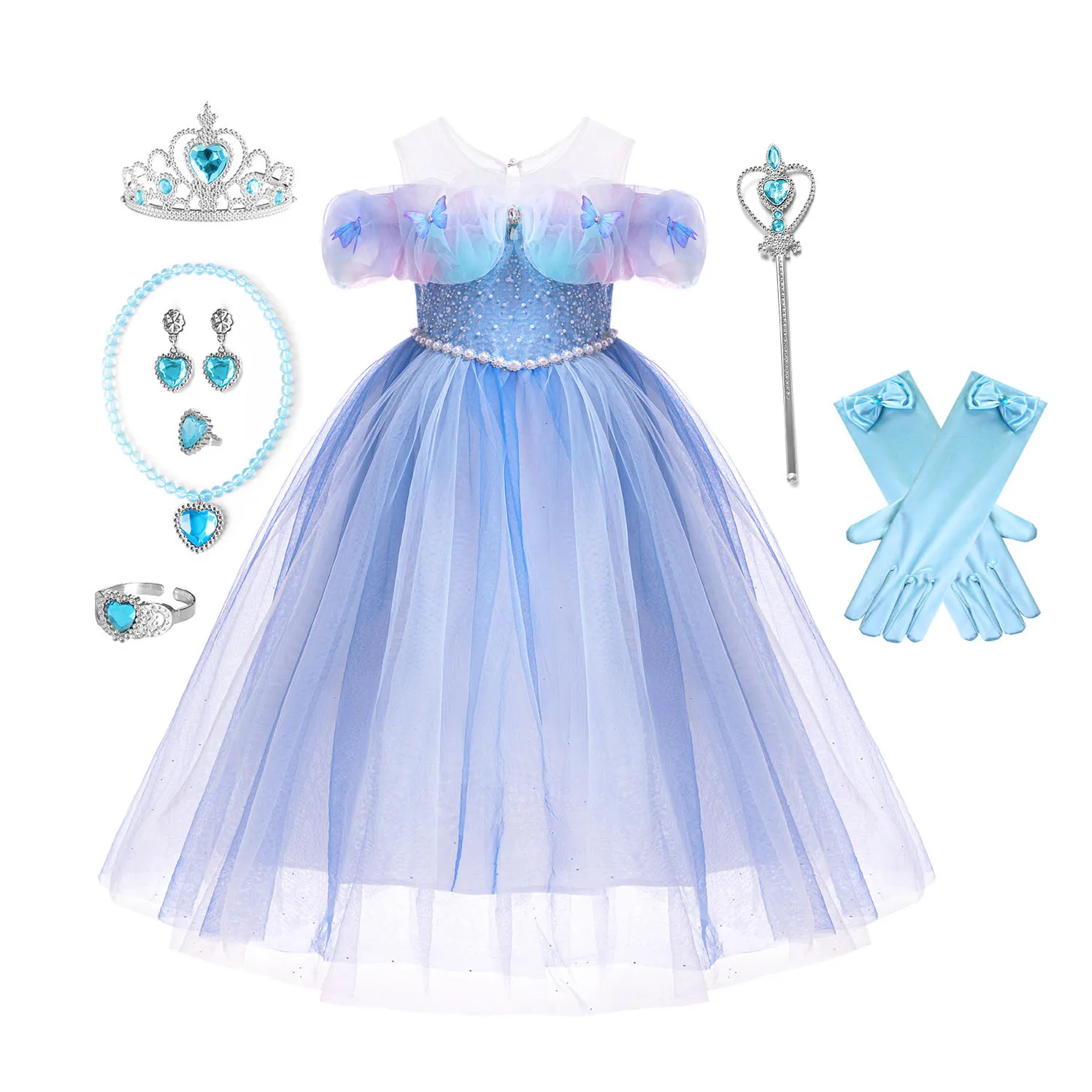Little Girls Blue Butterfly Cinderella Princess Cosplay Costume Girls Birthday Party Holiday Halloween Fancy Easter Dress - Image 5