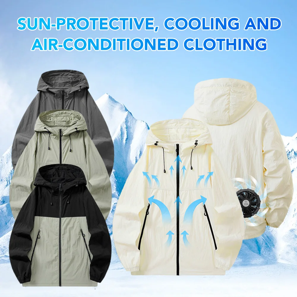 Summer Ice Fan Jacket Couple Style Cooling Air Conditioning Clothes Breathable Outerwear Casual Hooded Sunscreen Skin Clothes