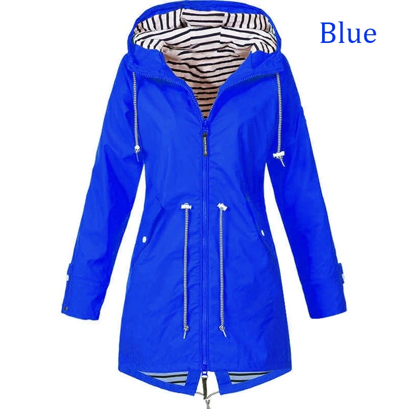 Fashionable women's windproof and waterproof trench coat Long sleeved coat Casual pants Zipper hooded raincoat S~5XL - Image 2