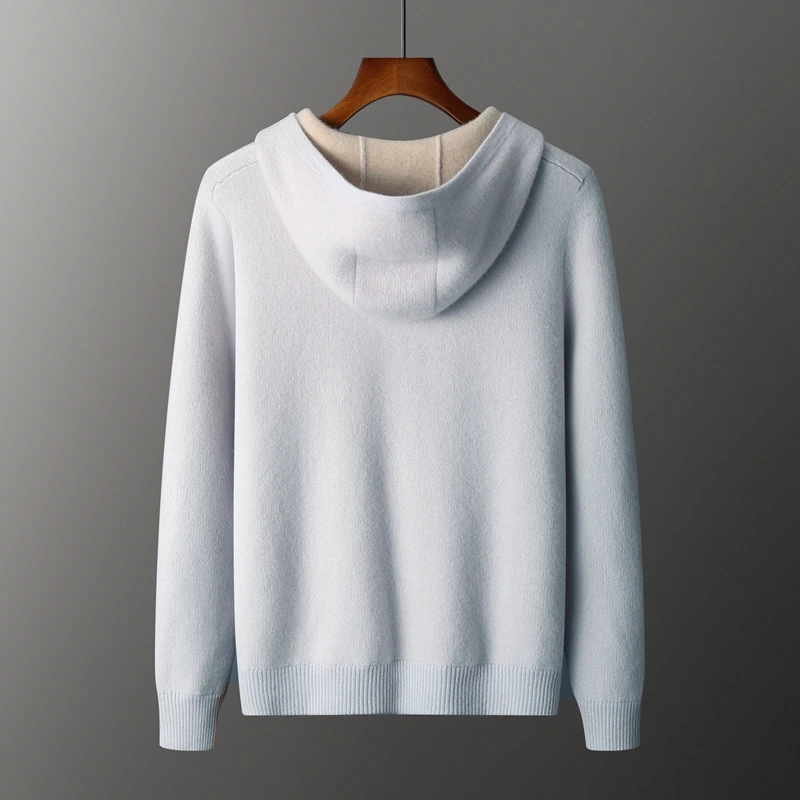 Zipper autumn and winter new 100% cashmere men o collar sweater loose fashion cardigan slim warm knit solid color long sleevetop - Image 2