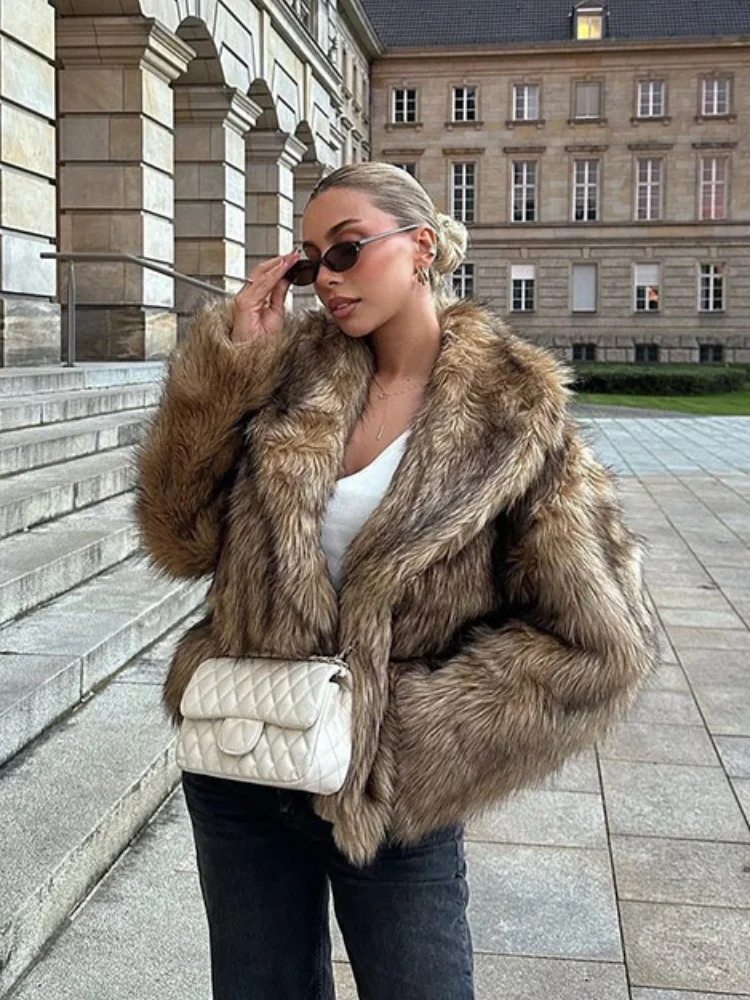 Women Casual Long Sleeved Fur Coat V-neck Loose Short Jackets 2025 Winter Lady Fashion New Style Daily Highstreet Outerwears - Image 5
