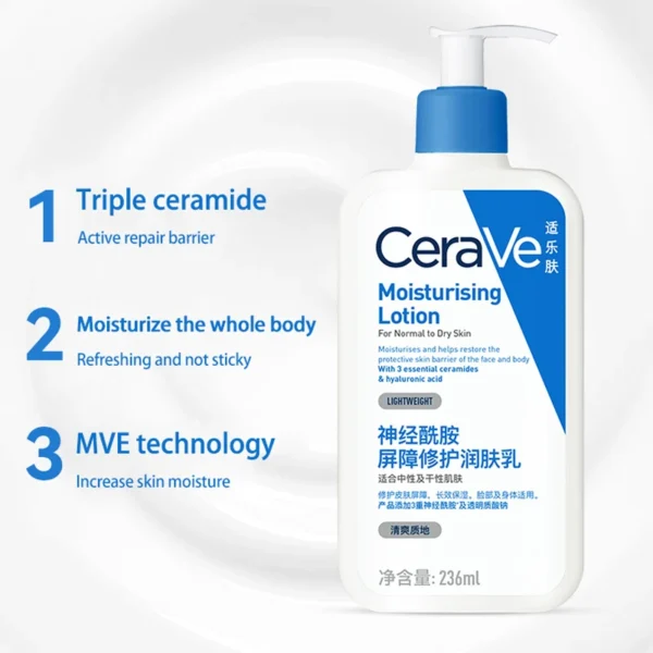 CeraVe Daily Moisturizing Lotion for Dry Skin Body Lotion & Face Moisturizer with Hyaluronic Acid and Ceramides 236ml/473ml - Image 2